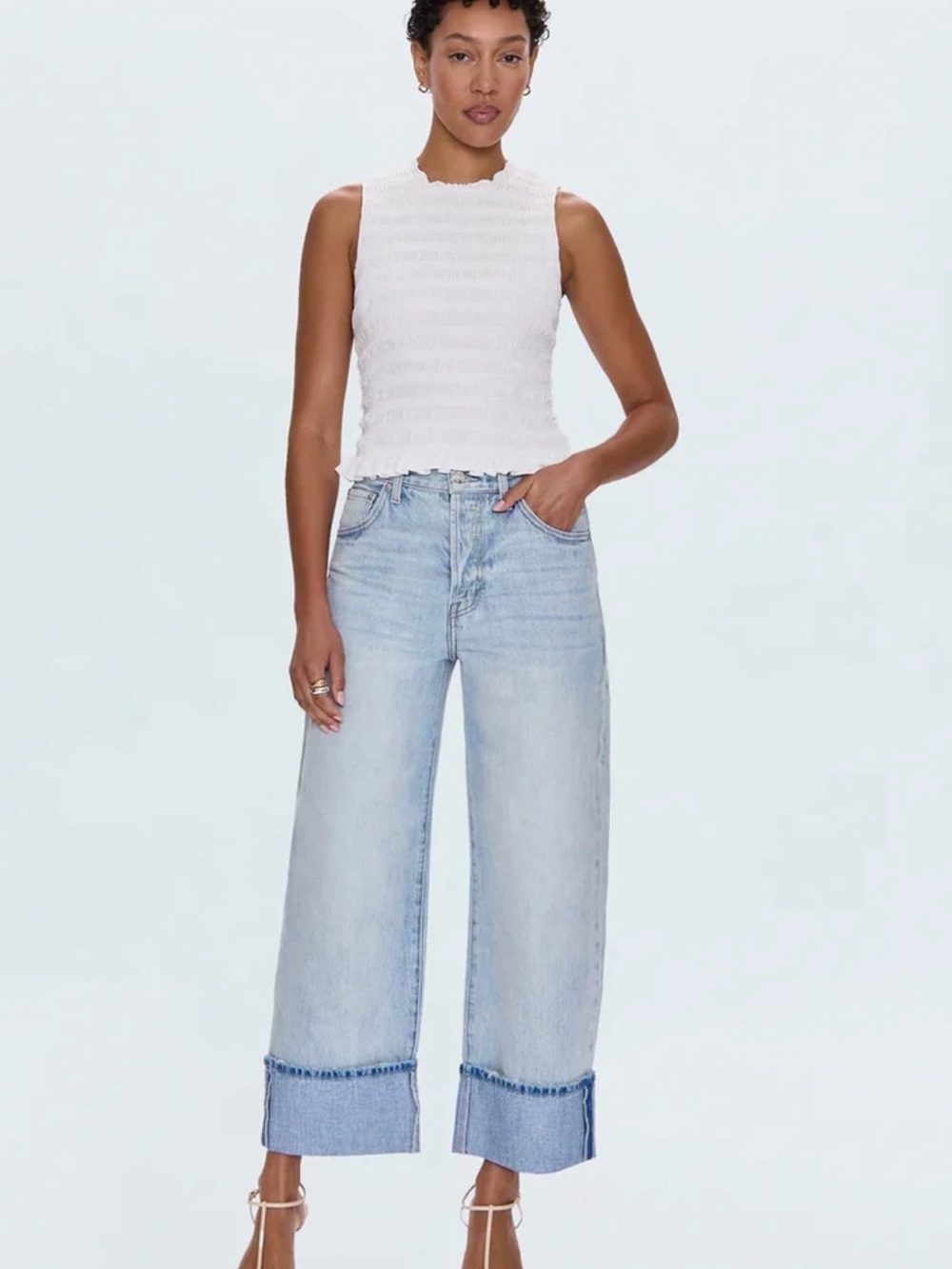 PISTOLA Light Wash High Rise Wide Leg Cuffed Jeans Size 27